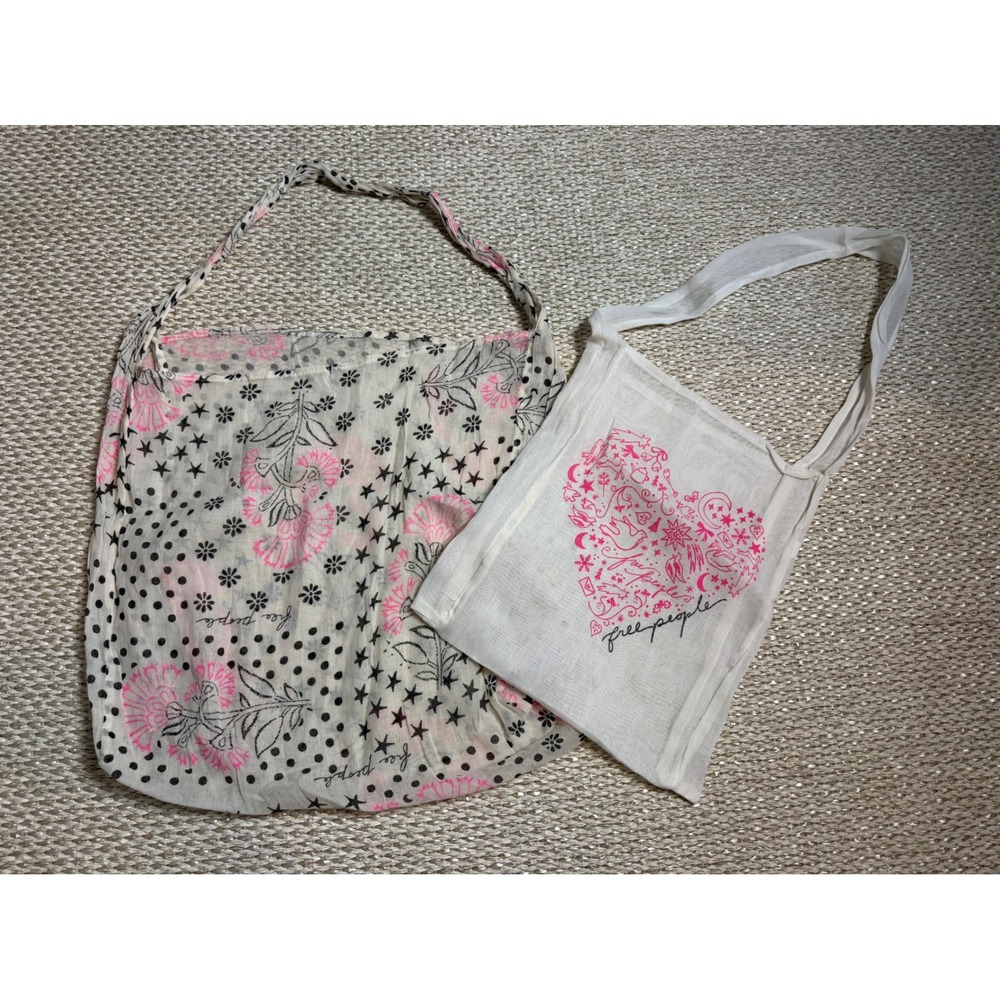 Free People Gauze Tote Bag Set Floral Star Heart Reusable Cotton lot whimsical